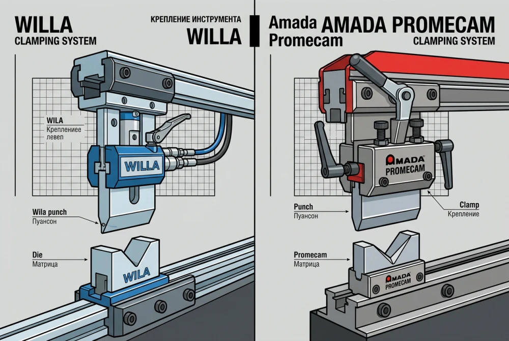 Отличия креплений инструмента AMADA Promecam и WILLA